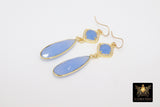 14 K Gold Blue Chalcedony Earrings, Cubic Zirconia Gemstone Dangle Ear Wire Hooks