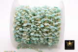 Natural Light Amazonite Chain, 4 mm Beaded CH #348, Gold Wire Wrapped Chip Rosary Chain