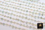 White Agate Chain, 4 mm Beaded CH #349, Gold Wire Wrapped Rosary Chain