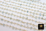 White Agate Chain, 4 mm Beaded CH #349, Gold Wire Wrapped Rosary Chain