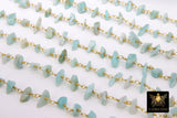 White Agate Chain, 4 mm Beaded CH #349, Gold Wire Wrapped Rosary Chain