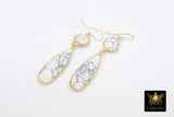 14 K Gold White Turquoise Earrings, Long Teardrop Gemstones