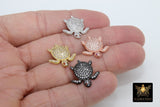 CZ Pave Turtle Tortoise Focal Bead, Silver Gold Animal Focal Beads #123, Black Rose Sea Turtle - Gold