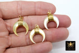 Crescent Moon Charms, Soft Yellow Natural Shell Mini Double Horn Charms, 20 mm Gold Wire Horn Boho Pendant DIY Jewelry