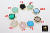 Square Gemstone Charms, 12 mm Gold Gemstone Charms # 2994, Sterling Silver Gold Plated Birthstone Pendants