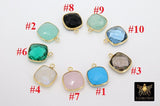 Square Gemstone Charms, 12 mm Gold Gemstone Charms #2994, Sterling Silver Gold Plated Birthstone Pendants