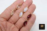 Clear Quartz Gold Charms, Moonstone Oval Marquis Leaf Shape Charms #2456, Pink Tourmaline Gold 925 Silver Gemstone Charms