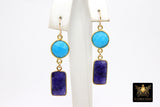 14 K Gold Blue Turquoise Earrings, Southwestern Gemstone Dangle Ear Wire Hooks, Baby Blue Howlite Jewelry
