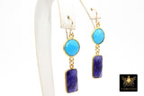14 K Gold Blue Turquoise Earrings, Southwestern Gemstone Dangle Ear Wire Hooks, Baby Blue Howlite Jewelry