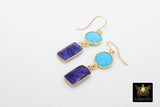 14 K Gold Blue Turquoise Earrings, Southwestern Gemstone Dangle Ear Wire Hooks, Baby Blue Howlite Jewelry