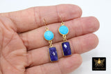 14 K Gold Blue Turquoise Earrings, Southwestern Gemstone Dangle Ear Wire Hooks, Baby Blue Howlite Jewelry