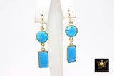 14 K Gold Blue Turquoise Earrings, Southwestern Gemstone Dangle Ear Wire Hooks, Baby Blue Howlite Jewelry