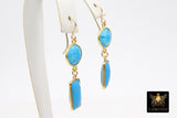 14 K Gold Blue Turquoise Earrings, Southwestern Gemstone Dangle Ear Wire Hooks, Baby Blue Howlite Jewelry