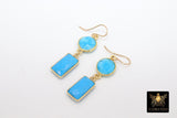 14 K Gold Blue Turquoise Earrings, Southwestern Gemstone Dangle Ear Wire Hooks, Baby Blue Howlite Jewelry