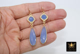 14 K Gold Blue Chalcedony Earrings, Cubic Zirconia Gemstone Dangle Ear Wire Hooks, CZ Baby Blue Jewelry