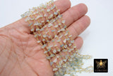 White Agate Chain, 4 mm Beaded CH #349, Gold Wire Wrapped Rosary Chain