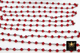 Ruby Red Rosary Chain, Gunmetal Black Wire Wrapped 4 mm Beaded Cranberry Red Chains CH #428, Jewelry Making Rosary Roll Bulk Ships from USA