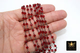 Ruby Red Rosary Chain, Gunmetal Black Wire Wrapped 4 mm Beaded Cranberry Red Chains CH #428, Jewelry Making Rosary Roll Bulk Ships from USA