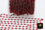 Ruby Red Rosary Chain, Gunmetal Black Wire Wrapped 4 mm Beaded Cranberry Red Chains CH# 428, Jewelry Making Rosary Roll Bulk Ships from USA