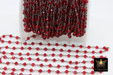 Ruby Red Chain, Gunmetal Black Wire Wrapped 4 mm Beaded Cranberry Red Chains CH# 428, Jewelry Making Rosary Roll Bulk Ships from USA