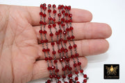 Ruby Red Rosary Chain, Gunmetal Black Wire Wrapped 4 mm Beaded Cranberry Red Chains, Jewelry Making Rosary Roll Bulk Ships from USA