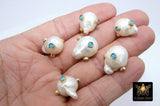 Genuine Pearl Beads, CZ Pave Baroque Pearl Beads, Round Oval CZ Charms for Bracelets Necklace Jewelry