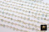 Natural Light Amazonite Rosary Chain, 4 mm Beaded CH #348, Gold Wire Wrapped Chip Rosary Chain