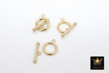 14 K Gold Filled Toggle Clasp, Thick Round Connectors Ring with Ball End Toggle Bar Clasps # 2153, 12 x 15 mm