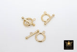 14 K Gold Filled Toggle Clasp, Thick Round Connectors Ring with Ball End Toggle Bar Clasps #2153, 12 x 15 mm