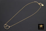 14 K Gold Linked Ring Necklace, 925 Sterling Silver Double Circle Infinity Chokers #684, Adjustable Eternity Forever Jewelry
