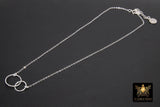 14 K Gold Linked Ring Necklace, 925 Sterling Silver Double Circle Infinity Chokers #684, Adjustable Eternity Forever Jewelry