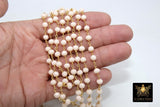 Light Cream Ivory Rosary Chain, 6 mm Gold Plated Beige Mystic Crystal CH #303, Wire Wrapped