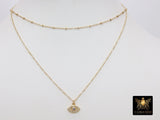 14 K Gold Filled Evil Eye Dainty Necklace, Clear Eye Cable Necklace, CZ Turquoise Blue Turkish Greek Evil Eye