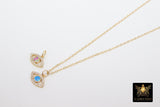 14 K Gold Filled Evil Eye Dainty Necklace, Pink Opal Cable Necklace, CZ Turquoise Blue Turkish Greek Evil Eye