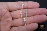 Gold CZ Cross Charms, Genuine Gold over 925 Sterling Silver Long Cross Charms # 214, Micro Pave Cubic Zirconia Cross Pendants