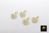 Gold CZ Heart Charms, Genuine Gold over 925 Silver Heart Charms, AG 165