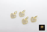 Gold CZ Heart Charms, Genuine Gold over 925 Silver Heart Charms, AG# 165