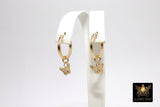 Gold Butterfly Hoop Earrings, 14 K Gold Filled Thick Hoop Dangle Charm Earrings # 2136, 5 Sizes