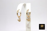 Gold Butterfly Hoop Earrings, 14 K Gold Filled Thick Hoop Dangle Charm Earrings #2136, 5 Sizes