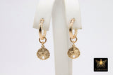 Gold Butterfly Hoop Earrings, 14 K Gold Filled Thick Hoop Dangle Charm Earrings # 2136, 5 Sizes