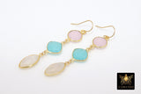 Peru Chalcedony and Rose Quartz Earrings, 14 K Gold Filled Moonstone Gemstone #692, Wedding Earrings with Ball End Ear Wire Hooks