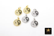 Gold Black and White Round Charms, CZ Pave Yin Yang Disc Silver #179, Charm for Necklaces or Bracelet 11 x 13 mm