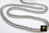 Silver Curb Chain, 304 Stainless Steel Large Heavy Flat 16.5 mm CH #249, Cuban Diamond Cut 11.6 mm Oval Unfinished Chains