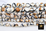 Smooth Round Dyed Black and Brown Beads, Tiger Stripe Gold Beige Color Beads BS #86, sizes in 6 mm 8 mm or 10 mm 15.75 inch Strands