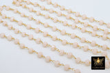 Light Cream Ivory Chain, 6 mm Gold Plated Beige Mystic Crystal CH #303, Wire Wrapped
