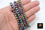 Titanium Multi Color Beads, Shimmery Smooth Glass Electroplate Beads BS #88, sizes 6 mm 8 mm 14 inch Strands