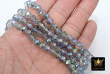 Blue Gray Crystal Beads, Shimmery Faceted AB Glass Rondelle Jewelry Beads BS# 90, sizes 8 x 6 mm 18 inch Strands