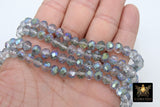 Blue Gray Crystal Beads, Shimmery Faceted AB Glass Rondelle Jewelry Beads BS# 90, sizes 8 x 6 mm 18 inch Strands