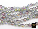 Faceted Pink Gray Round Crystal Beads, Shimmery Faceted AB Glass Jewelry Beads BS #91, sizes 8 mm 22 inch Strands