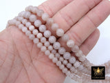 Smooth Round Beige Soft Pink Beads, Cream to Soft Pink Jade Jewelry Beads BS# 92, sizes in 6 mm or 8 mm 15.75 inch Strands